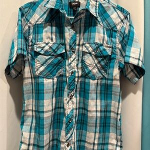 Urban Blue Plaid Short Sleeve Shirt